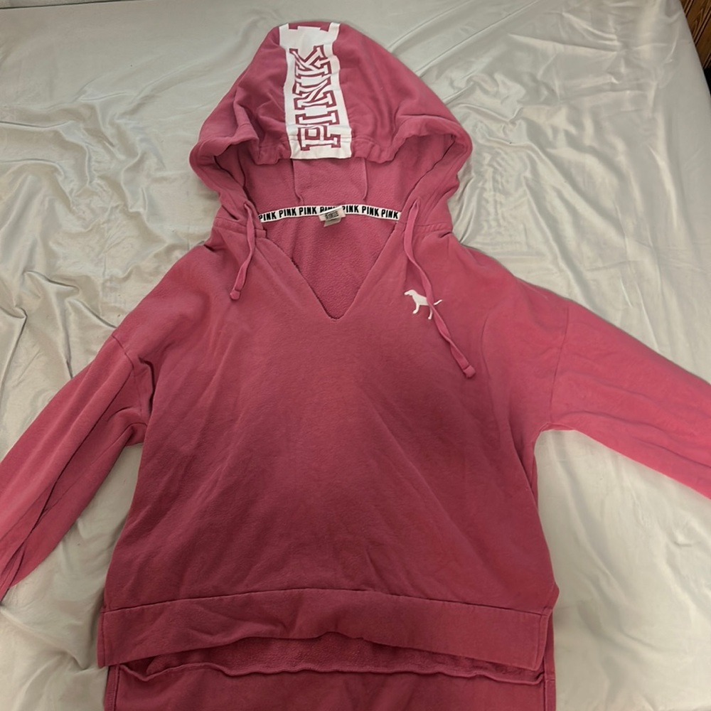 pink v neck hoodie